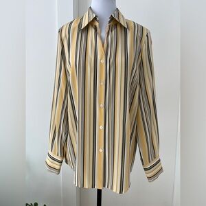 DELMOD Striped Long Sleeve Button Front Blouse Business Career